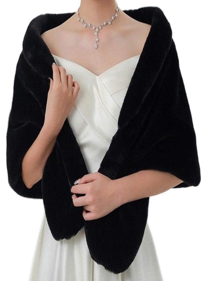 TWINKLEDE Wedding Faux Fur Shawl and Scarfs Bridal Fur Wraps and Shawls Winter Fur Stole for Brides and Bridesmaids(Black) - Image 1